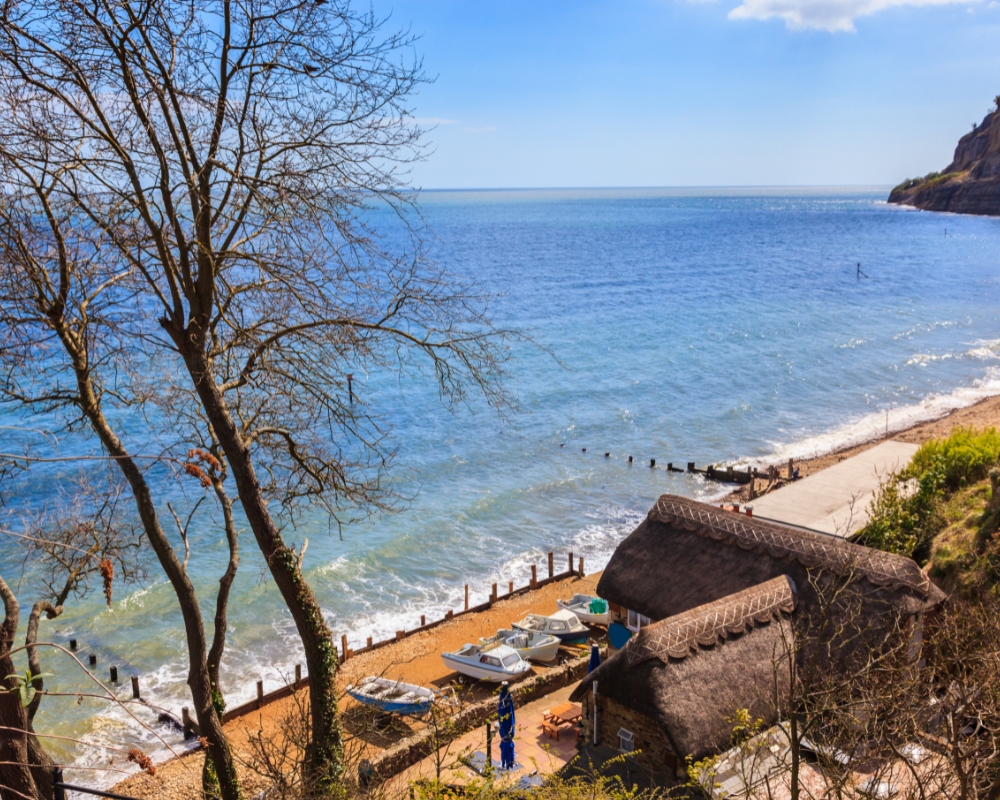 shanklin-isleofwight Shanklin beach and cliffs on the Isle of Wight on a sunny day